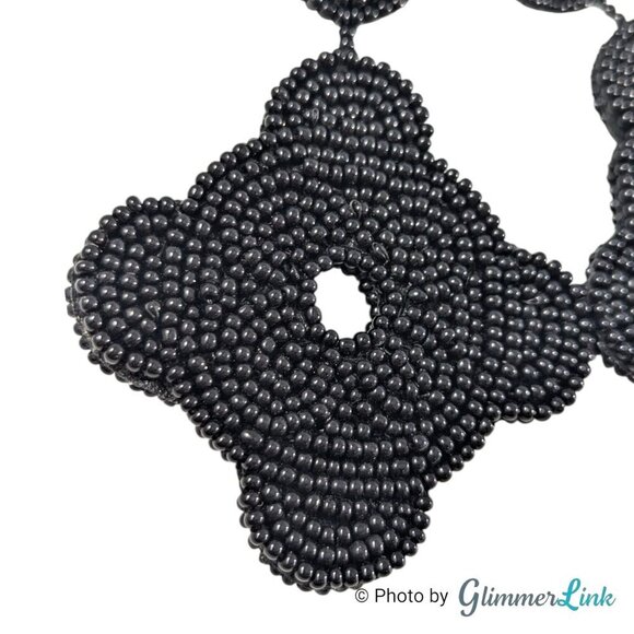 Kenneth Jay Lane KJL Black Seed Bead Fine Detail Gold Tone Pierced Earrings - Picture 4 of 8